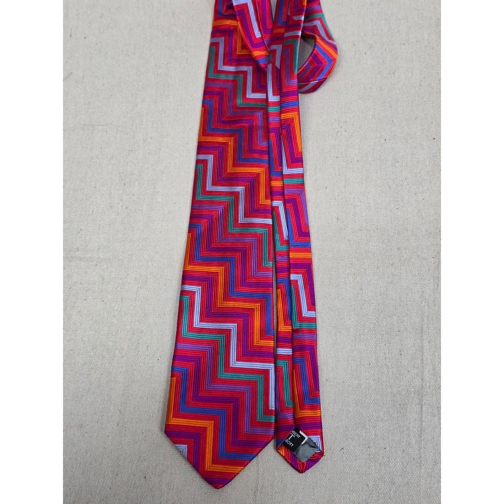 Robert Talbott Best of Class Silk Tie Red Orange Purple Geometric Chevron Zigzag